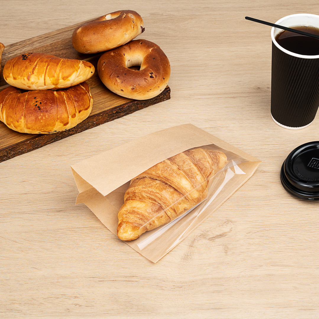 Bag Tek Kraft Paper Small Bread Bag - with Side Window - 4 3/4" x 2 3/4" x 8 1/2" - 100 count box