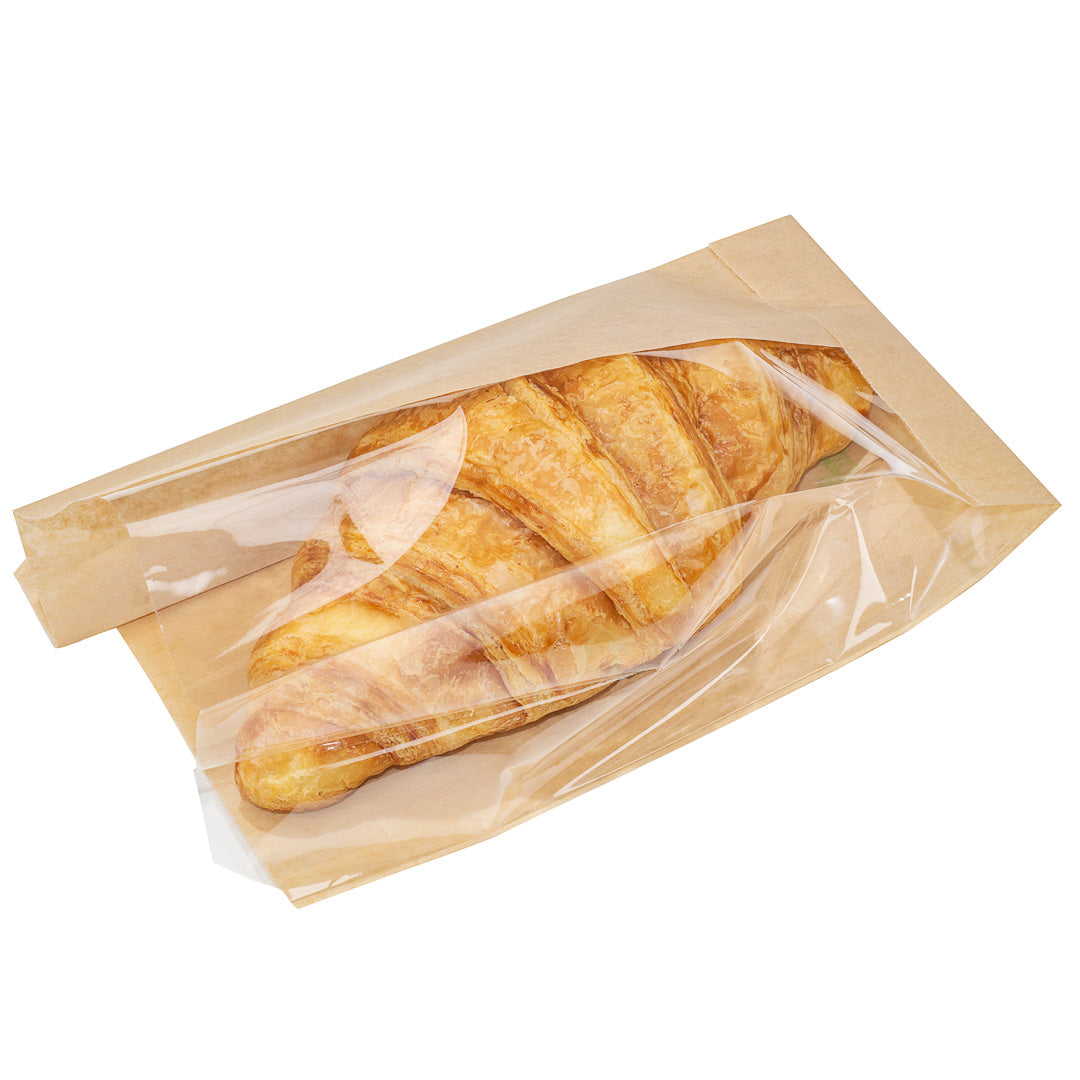 Bag Tek Kraft Paper Small Bread Bag - with Side Window - 4 3/4" x 2 3/4" x 8 1/2" - 100 count box