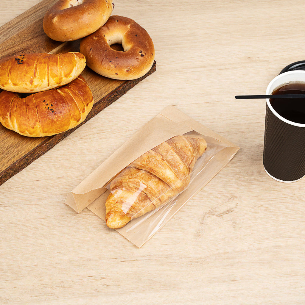 Bag Tek Kraft Paper Small Bread Bag - with Side Window - 4 3/4" x 2 3/4" x 8 1/2" - 100 count box