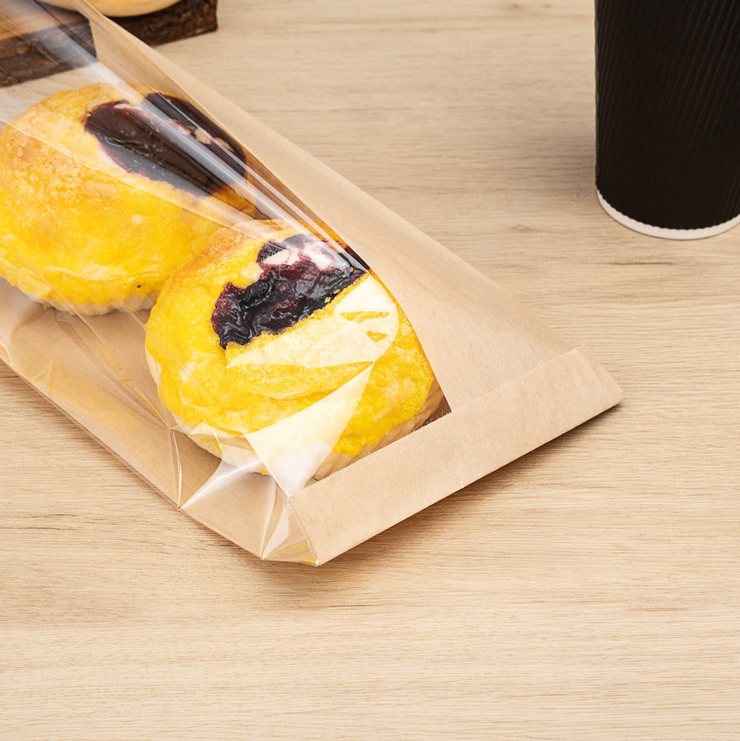 Bag Tek Kraft Paper Medium Bread Bag - with Side Window - 6" x 2 1/2" x 10" - 100 count box