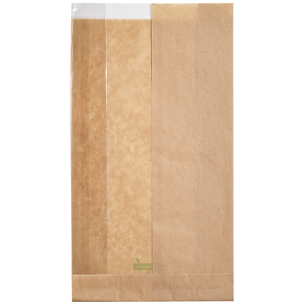 Bag Tek Kraft Paper Large Bread Bag - Side Window - 6" x 2 3/4" x 11 1/2" - 100 count box