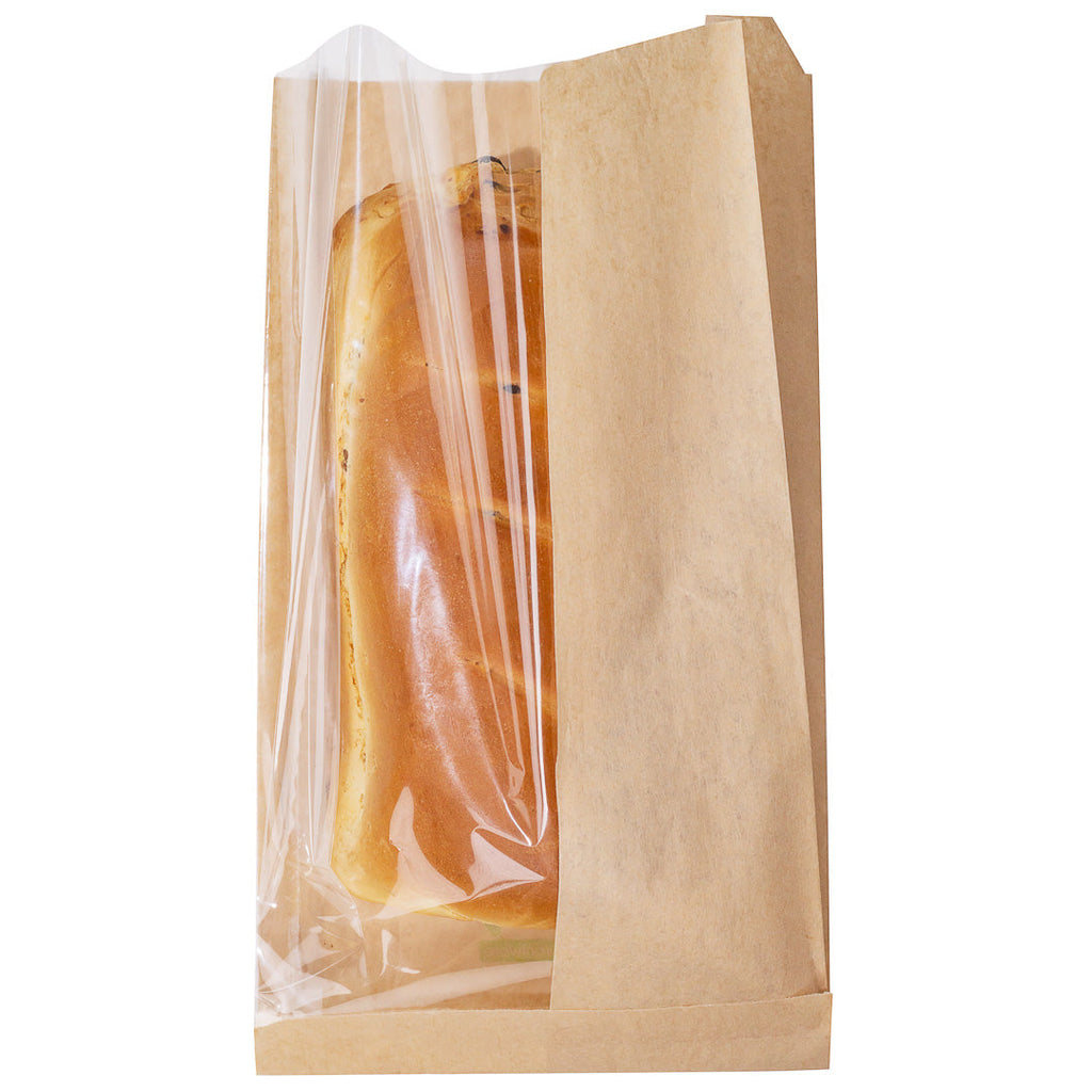Bag Tek Kraft Paper Large Bread Bag - Side Window - 6" x 2 3/4" x 11 1/2" - 100 count box