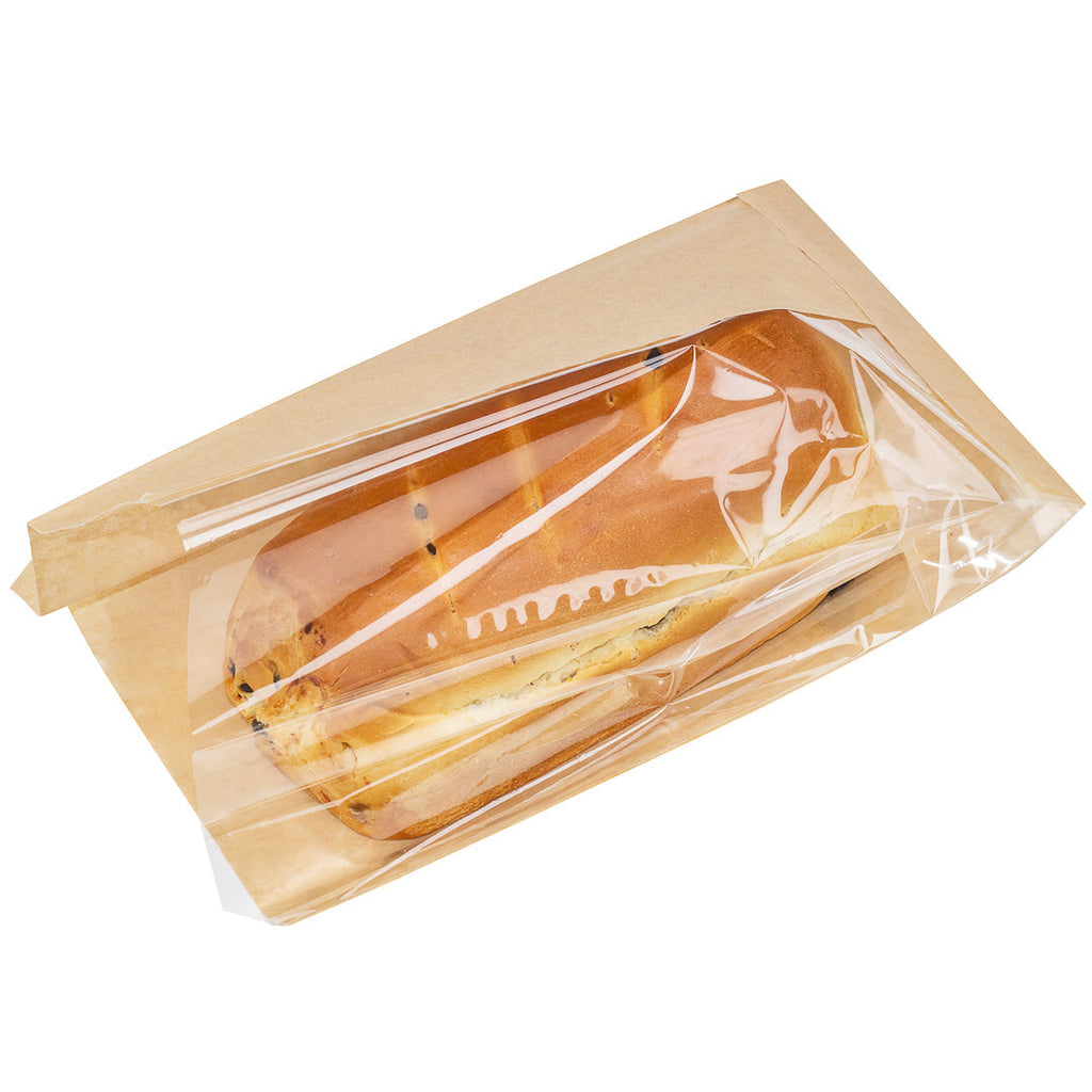 Bag Tek Kraft Paper Large Bread Bag - Side Window - 6" x 2 3/4" x 11 1/2" - 100 count box