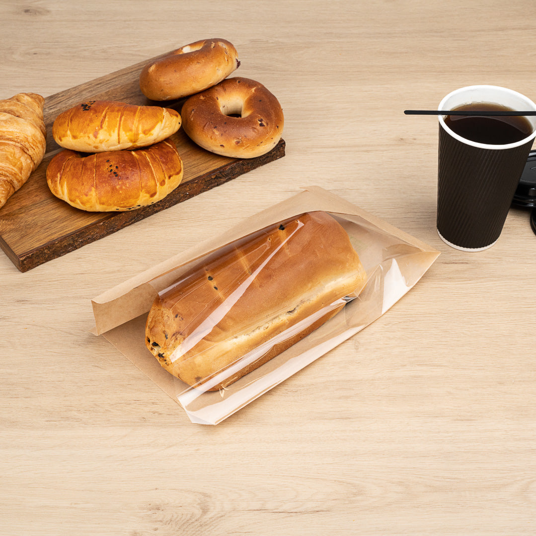 Bag Tek Kraft Paper Large Bread Bag - Side Window - 6" x 2 3/4" x 11 1/2" - 100 count box