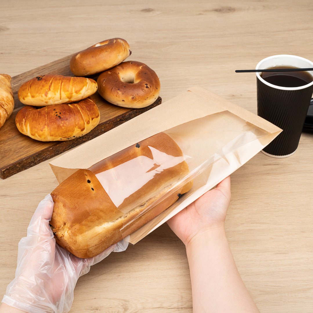 Bag Tek Kraft Paper Large Bread Bag - Side Window - 6" x 2 3/4" x 11 1/2" - 100 count box