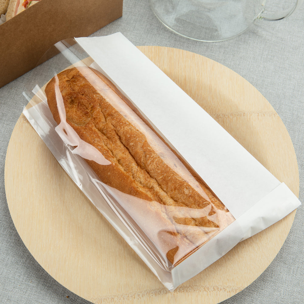 Bag Tek White Paper Large Bread Bag - Side Window - 6" x 2 3/4" x 11 1/2" - 100 count box