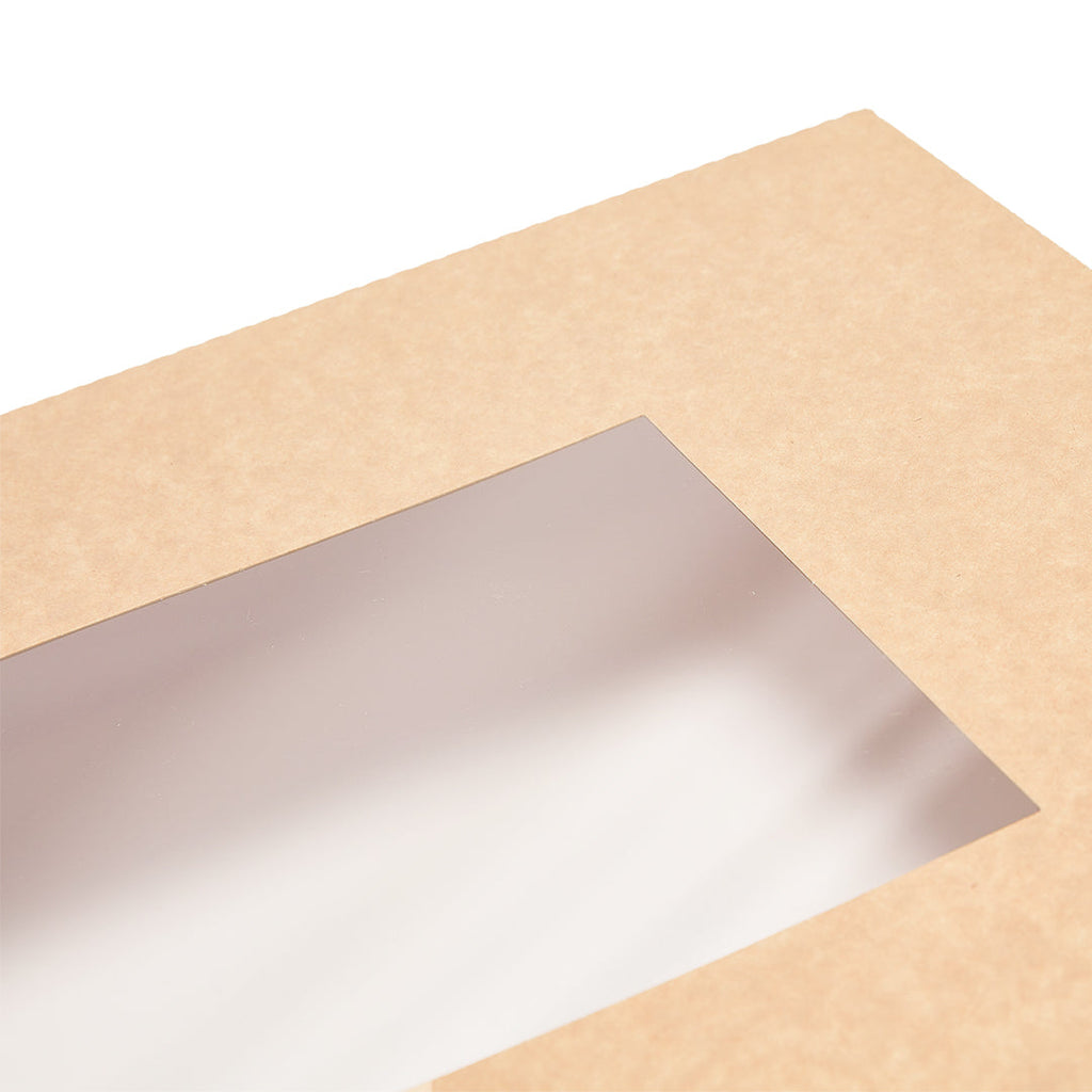 Slide Tek Rectangle Kraft Paper Catering Tray - with Window - 17 3/4" x 12 1/4" x 3 1/4" - 10 count box