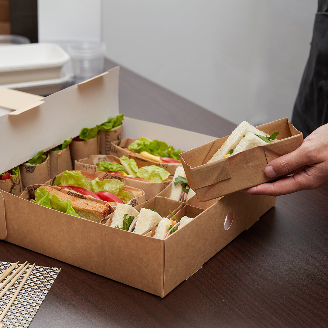 Slide Tek Rectangle Kraft Paper Catering Tray - with Window - 17 3/4" x 12 1/4" x 3 1/4" - 10 count box