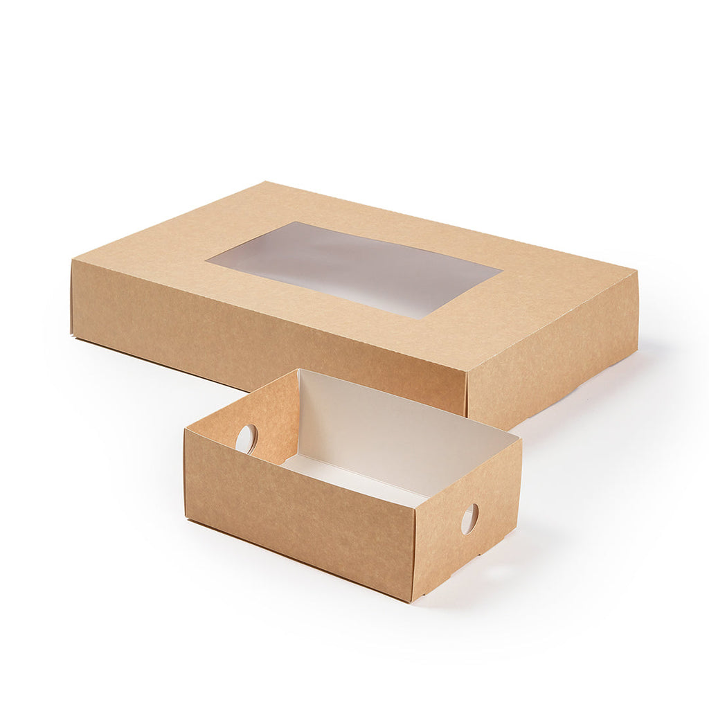 Slide Tek Rectangle Kraft Paper Small Insert - Fits Catering Tray - 8 3/4" x 6" x 3 1/4" - 10 count box