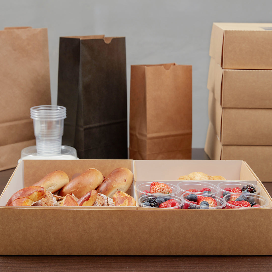 Slide Tek Rectangle Kraft Paper Small Insert - Fits Catering Tray - 8 3/4" x 6" x 3 1/4" - 10 count box