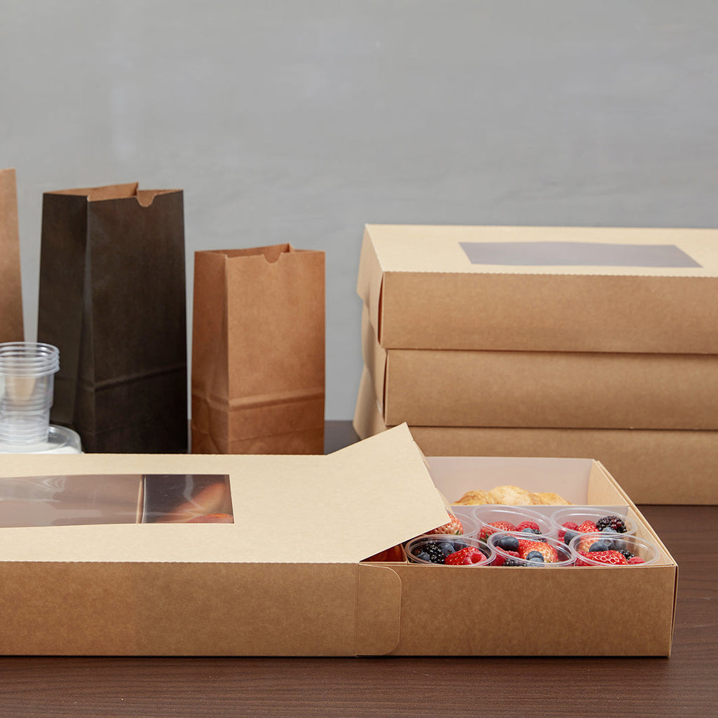 Slide Tek Rectangle Kraft Paper Small Insert - Fits Catering Tray - 8 3/4" x 6" x 3 1/4" - 10 count box