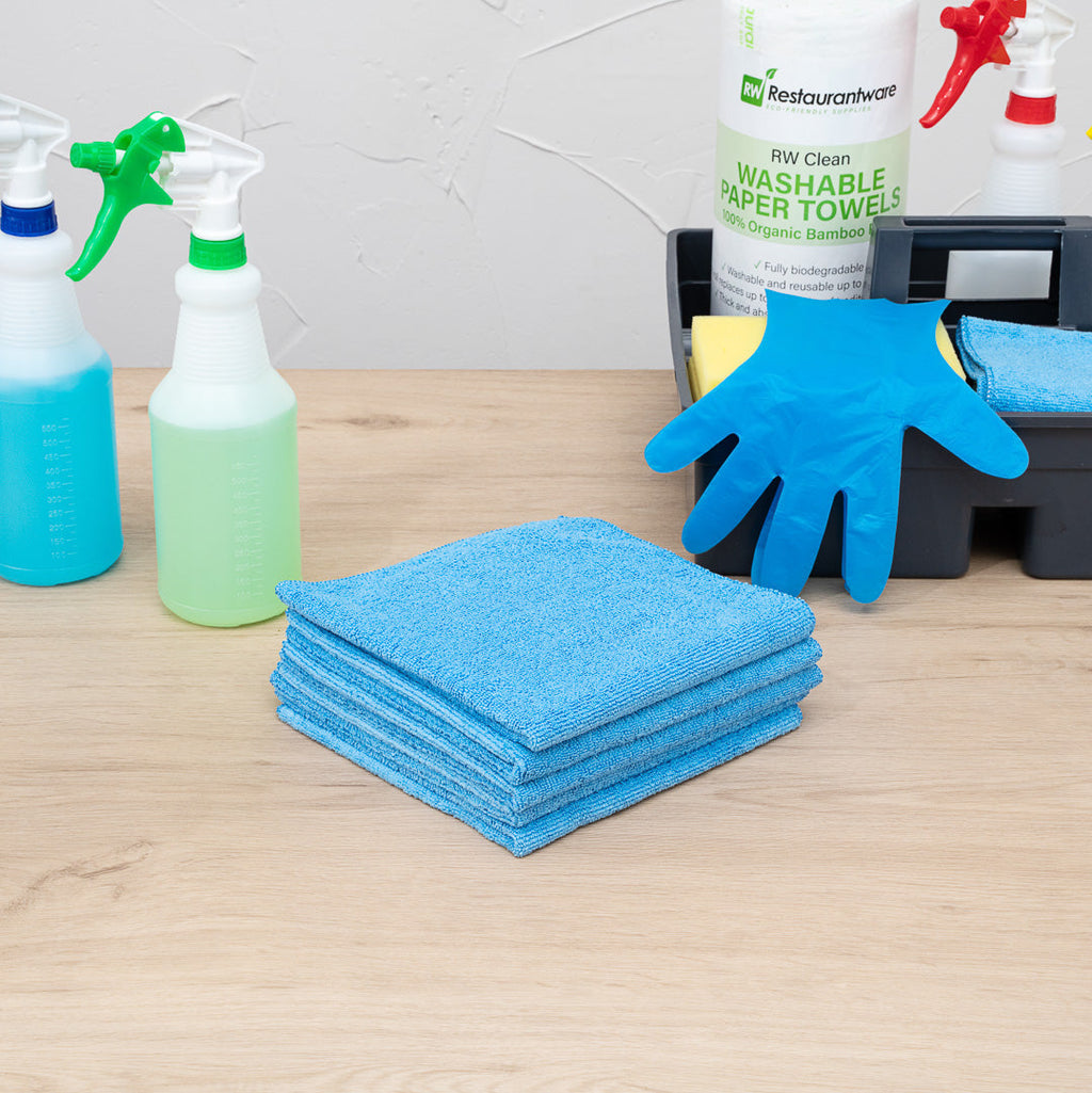 Clean Tek Professional Blue Microfiber Cleaning Cloth - 16" x 16" - 10 count box