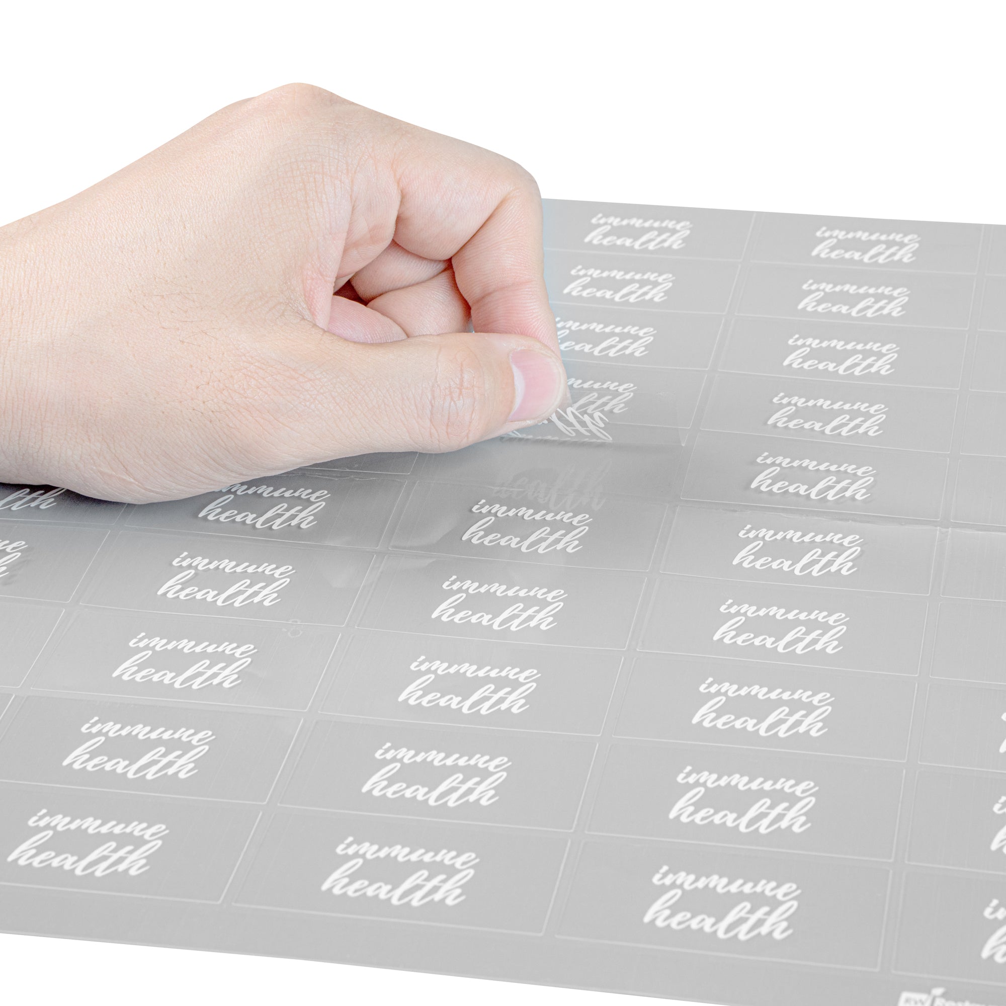 Label Tek Plastic Immune Health Label - Clear with White Font, Water-Resistant - 2" x 1" - 100 count box