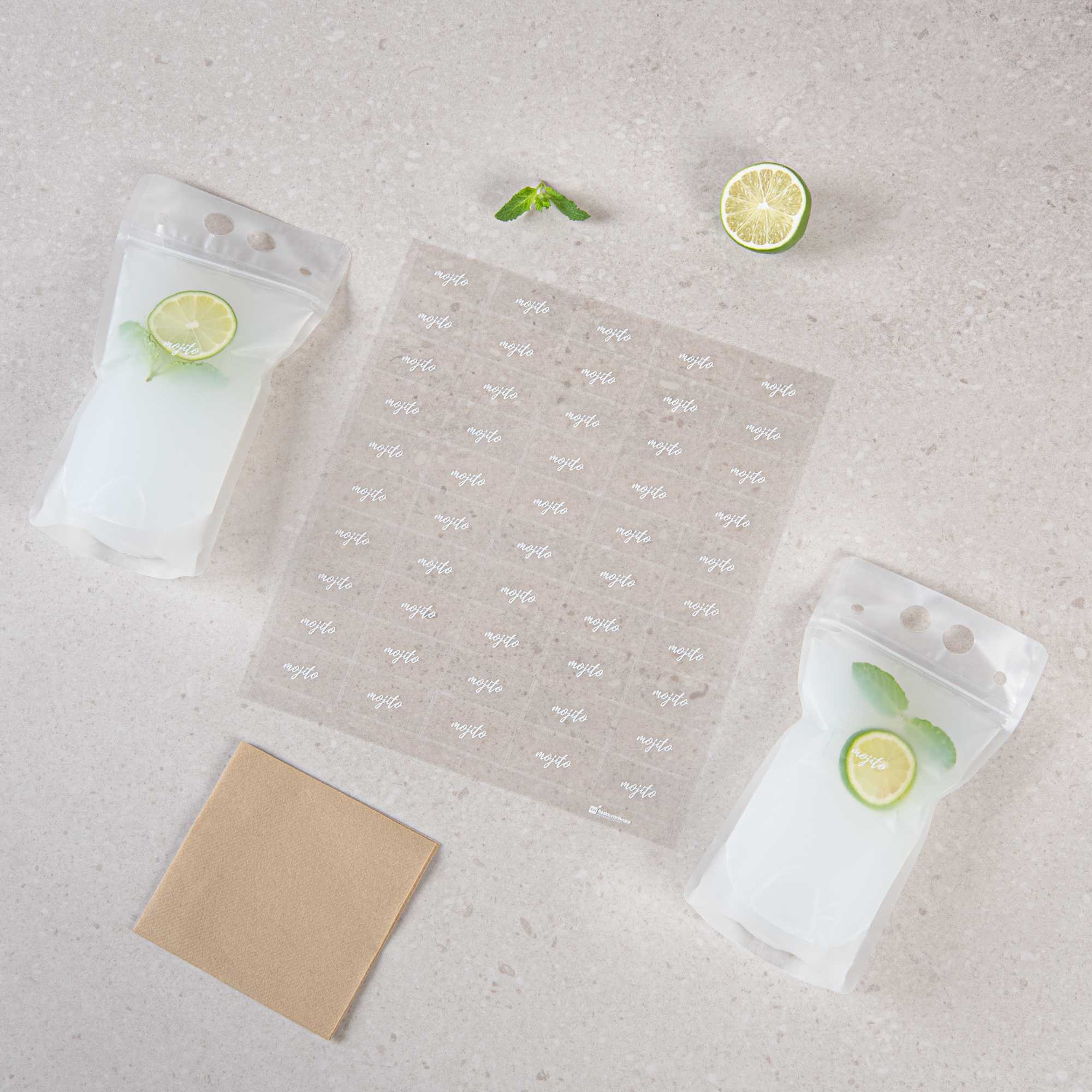 Label Tek Plastic Mojito Label - Clear with White Font, Water-Resistant - 2" x 1" - 100 count box