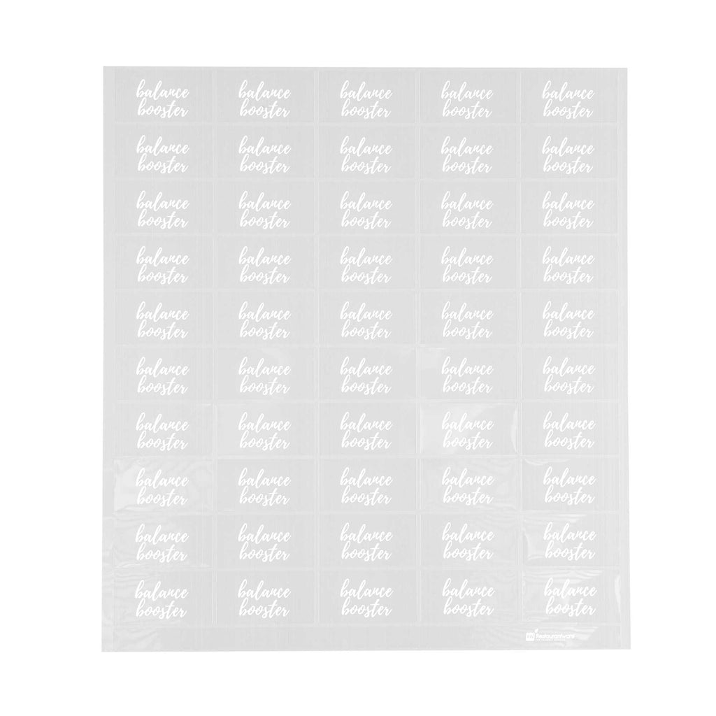 Label Tek Plastic Balance Booster Label - Clear with White Font, Water-Resistant - 2" x 1" - 100 count box