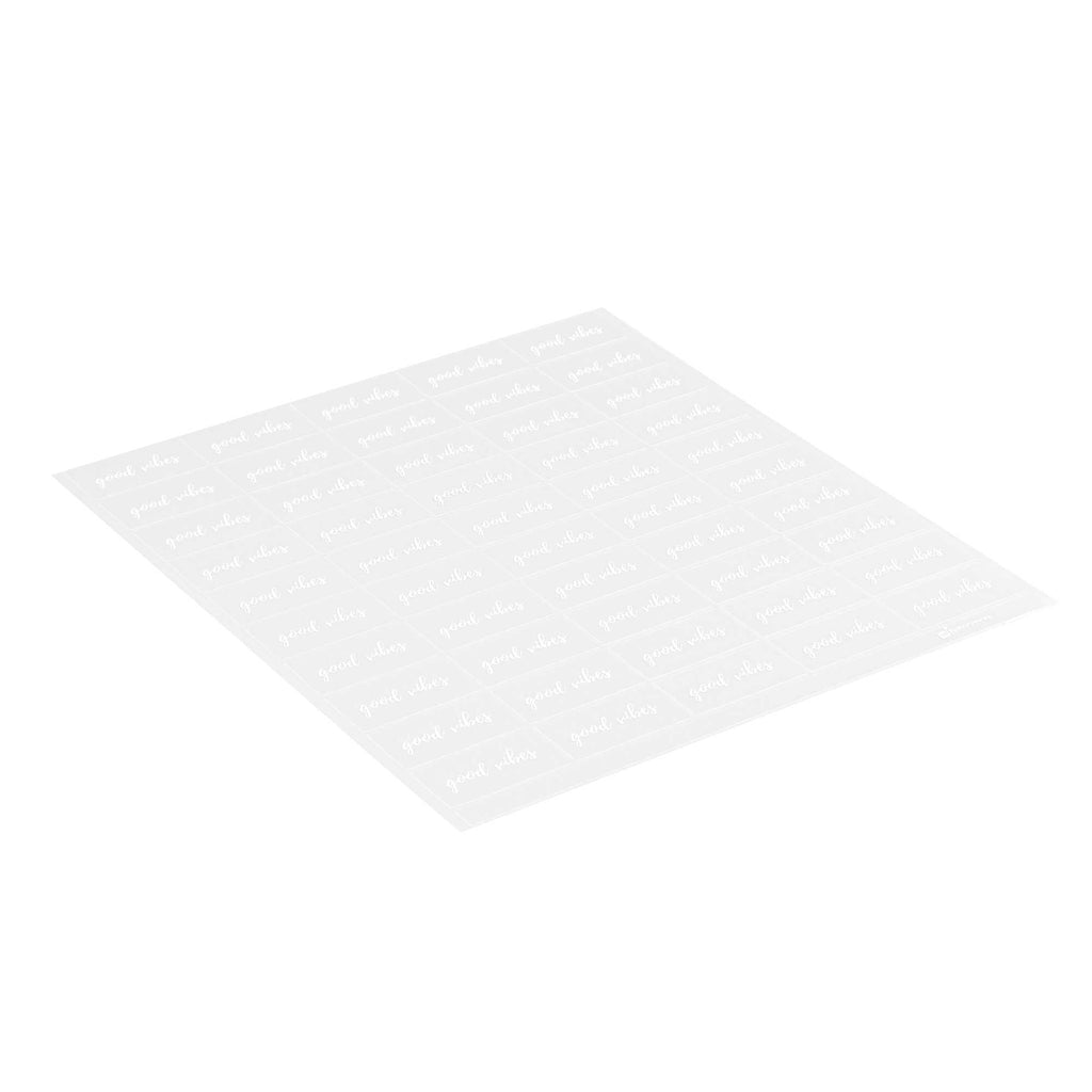 Label Tek Plastic Good Vibes Label - Clear with White Font, Water-Resistant - 2" x 1" - 100 count box