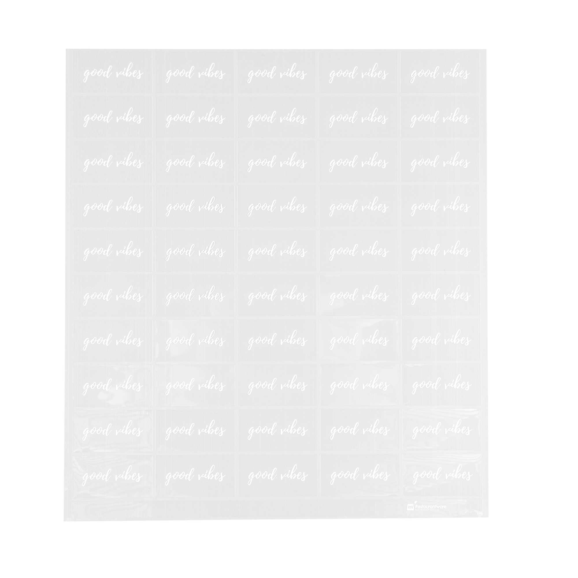 Label Tek Plastic Good Vibes Label - Clear with White Font, Water-Resistant - 2" x 1" - 100 count box