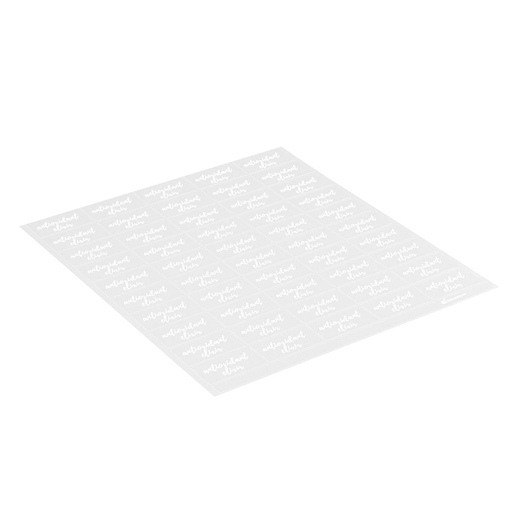 Label Tek Plastic Antioxidant Elixir Label - Clear with White Font, Water-Resistant - 2" x 1" - 100 count box