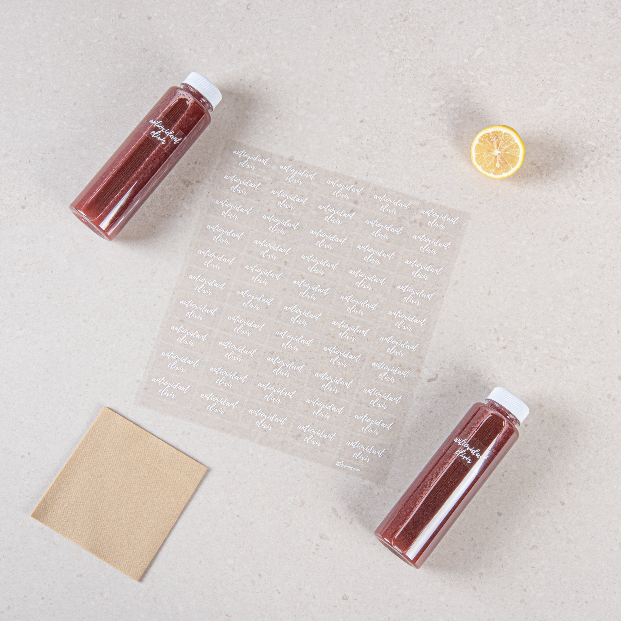 Label Tek Plastic Antioxidant Elixir Label - Clear with White Font, Water-Resistant - 2" x 1" - 100 count box