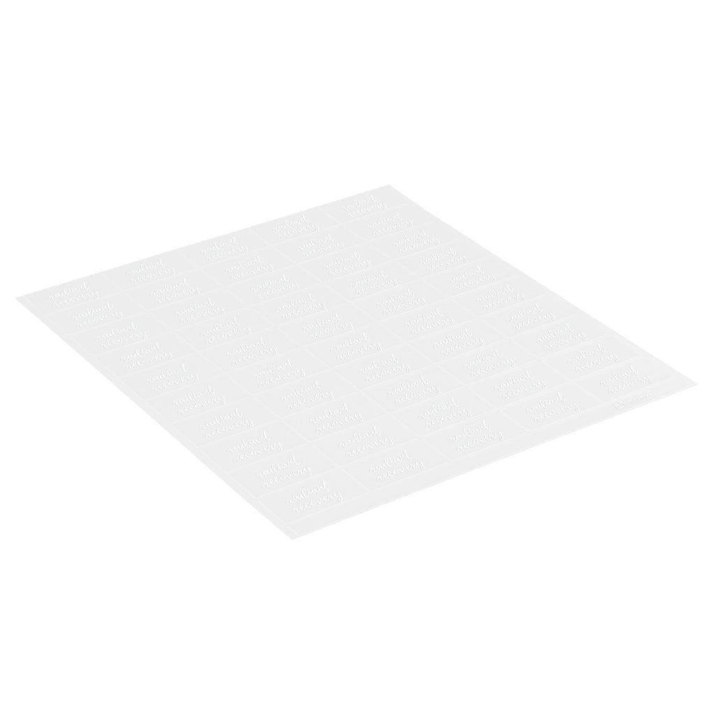 Label Tek Radiant Recovery Label - Clear with White Font, Water-Resistant - 2" x 1" - 100 count box