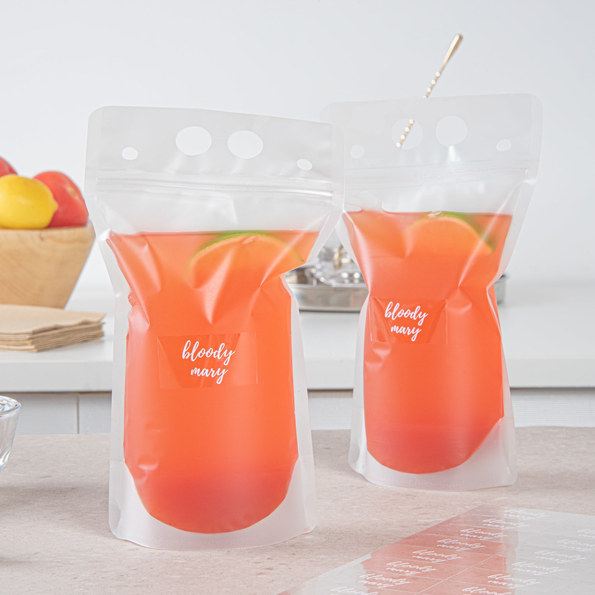 Label Tek Plastic Bloody Mary Label - Clear with White Font, Water-Resistant - 2" x 1" - 100 count box