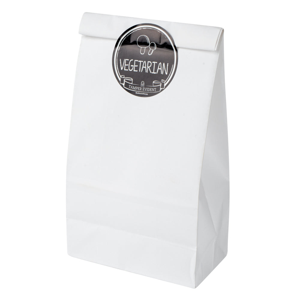 Label Tek Plastic Vegetarian Label - Black with White Font, Tamper-Evident - 2" x 2" - 500 count box