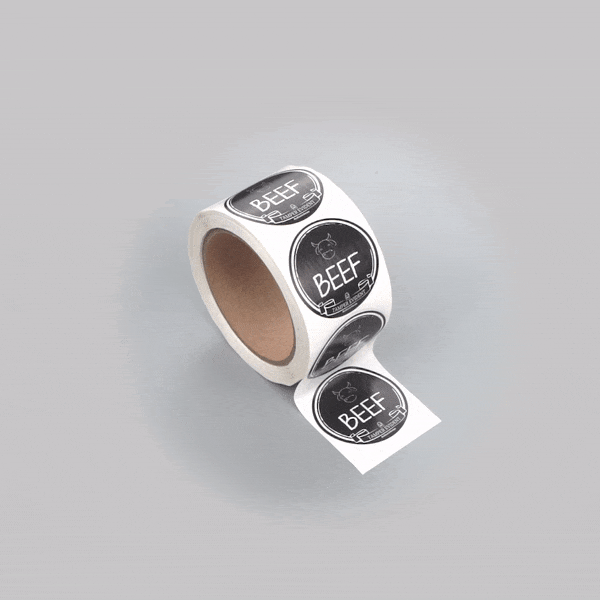 Label Tek Plastic Beef Label - Black with White Font, Tamper-Evident - 2" x 2" - 500 count box