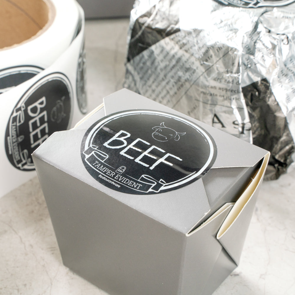 Label Tek Plastic Beef Label - Black with White Font, Tamper-Evident - 2" x 2" - 500 count box
