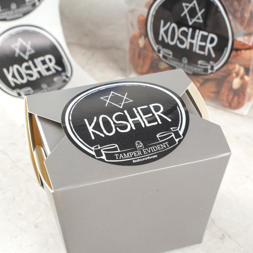 Label Tek Plastic Kosher Label - Black with White Font, Tamper-Evident - 2" x 2" - 500 count box