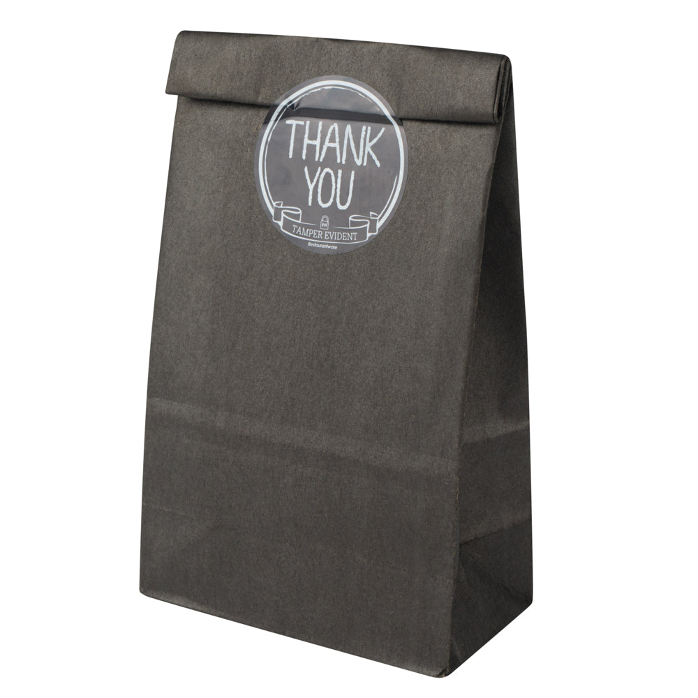 Label Tek Plastic Thank You Label - Black with White Font, Tamper-Evident - 2" x 2" - 500 count box