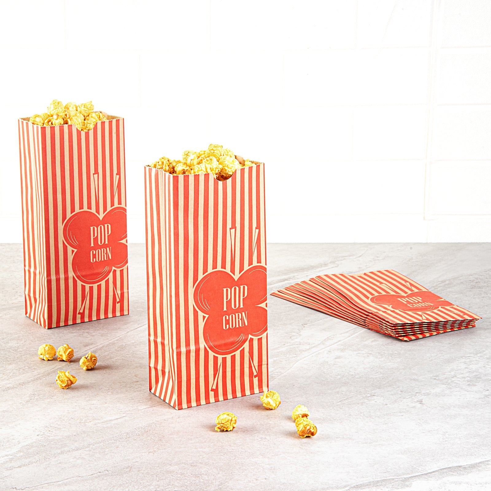 Bag Tek 2 oz Red and Kraft Paper Popcorn Bag - 5 1/4" x 3" x 10" - 100 count box