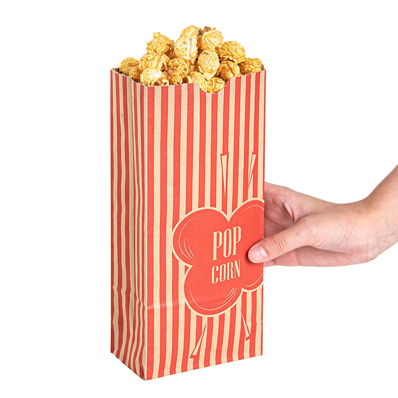 Bag Tek 2 oz Red and Kraft Paper Popcorn Bag - 5 1/4" x 3" x 10" - 100 count box