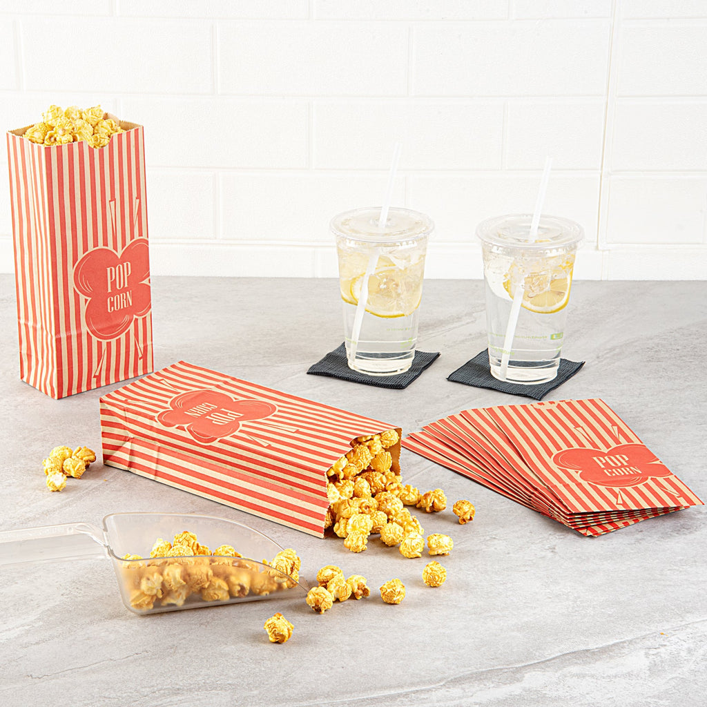 Bag Tek 2 oz Red and Kraft Paper Popcorn Bag - 5 1/4" x 3" x 10" - 100 count box