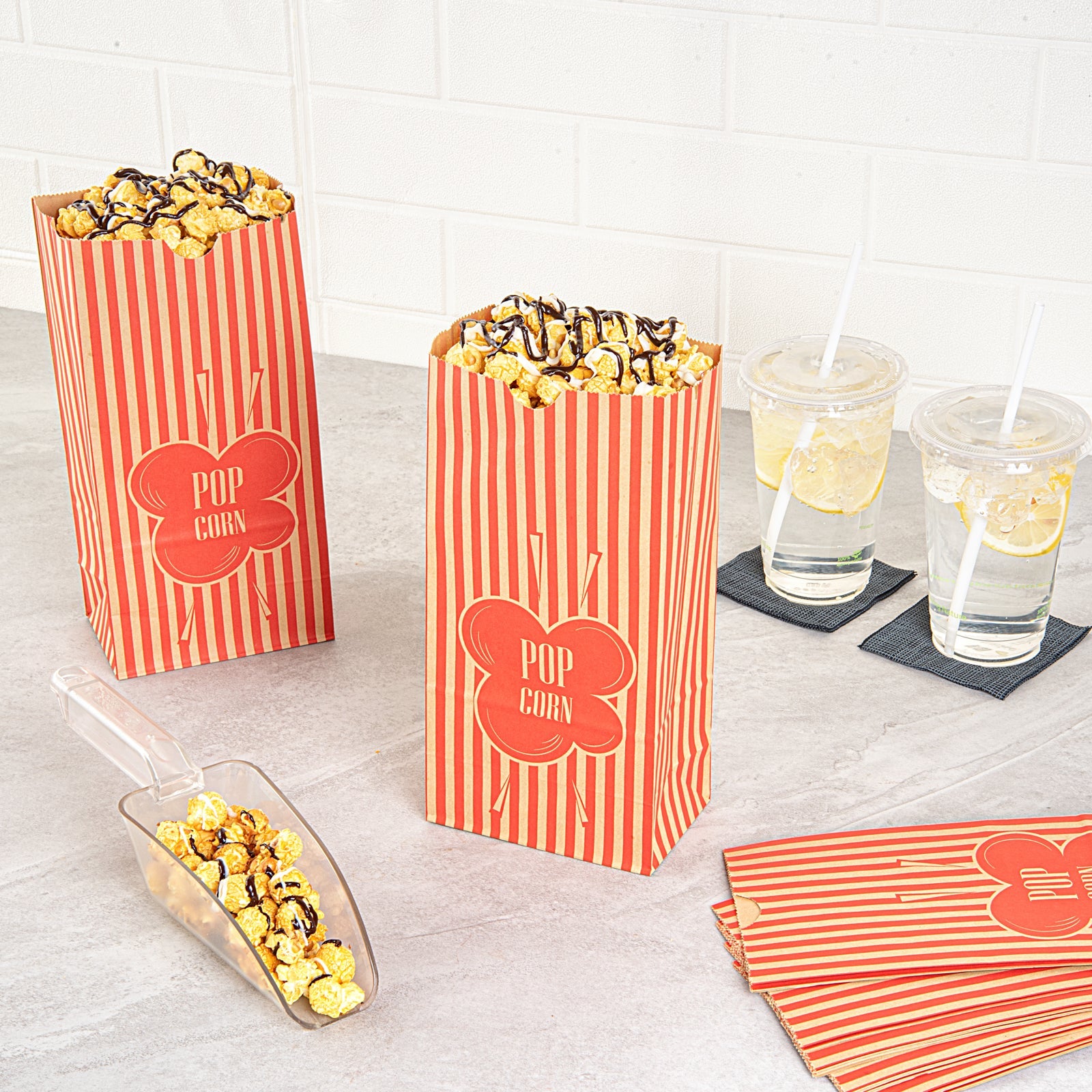 Bag Tek 1 oz Red and Kraft Paper Popcorn Bag - 4 1/4" x 2 1/4" x 9 1/2" - 100 count box