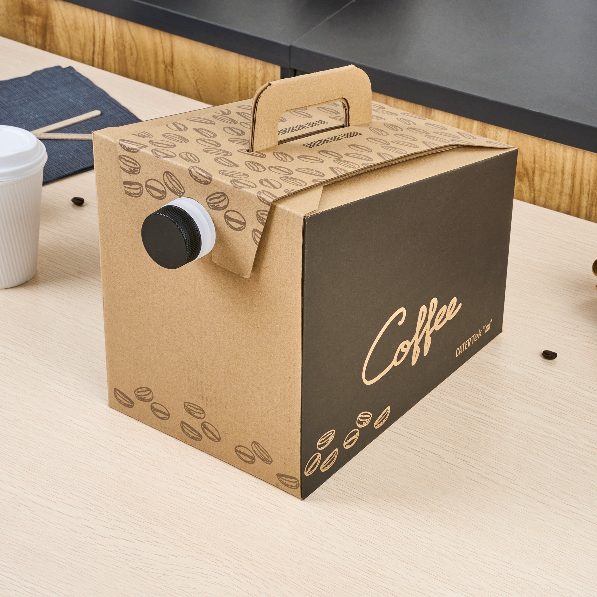 Cater Tek 160 oz Black Paper Coffee Take Out Box - 20 Cups - 10 3/4" x 7 1/2" x 7 3/4" - 10 count box