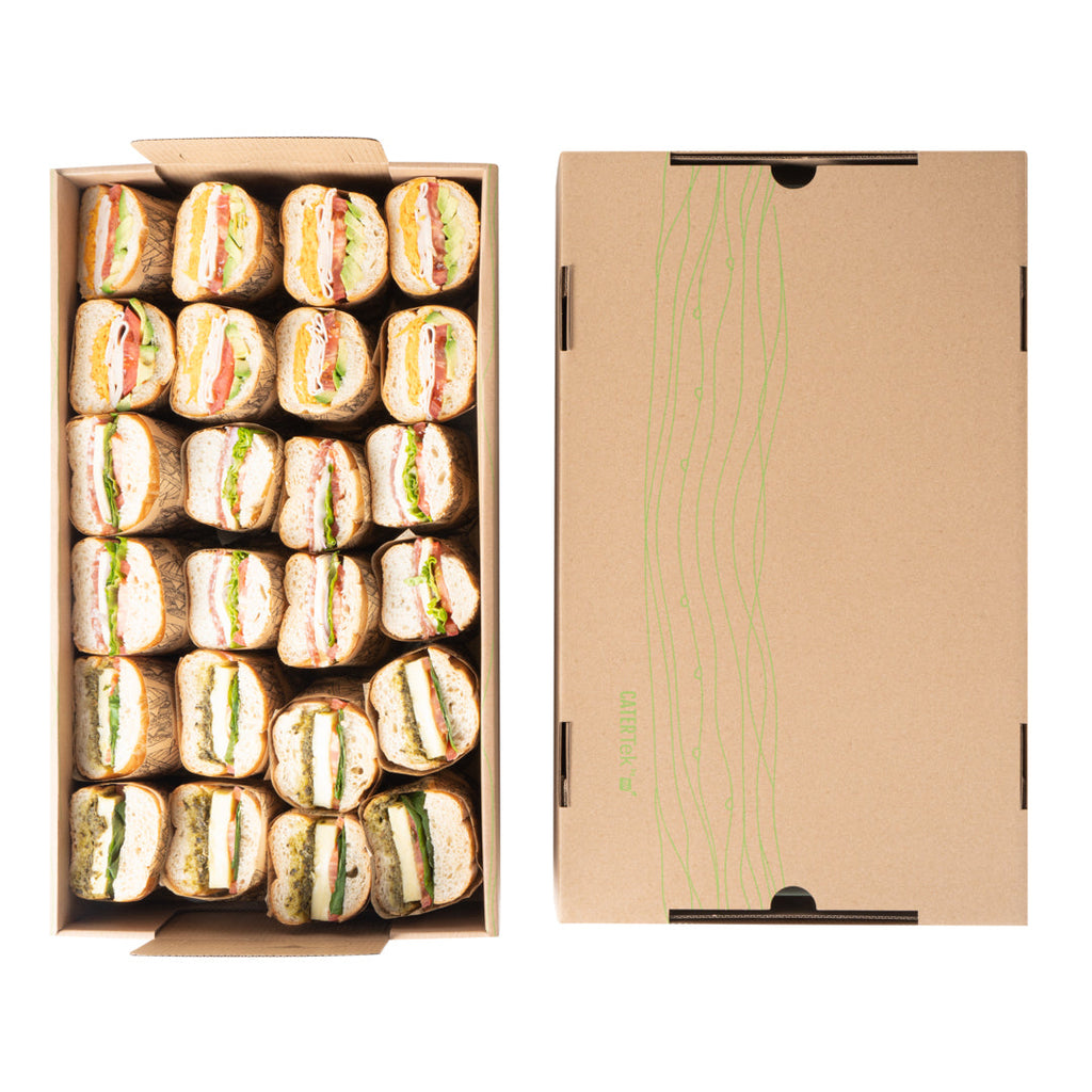 Cater Tek Rectangle Kraft and Green Paper Catering Tray - with Cover - 20" x 11 3/4" x 3 1/4" - 10 count box