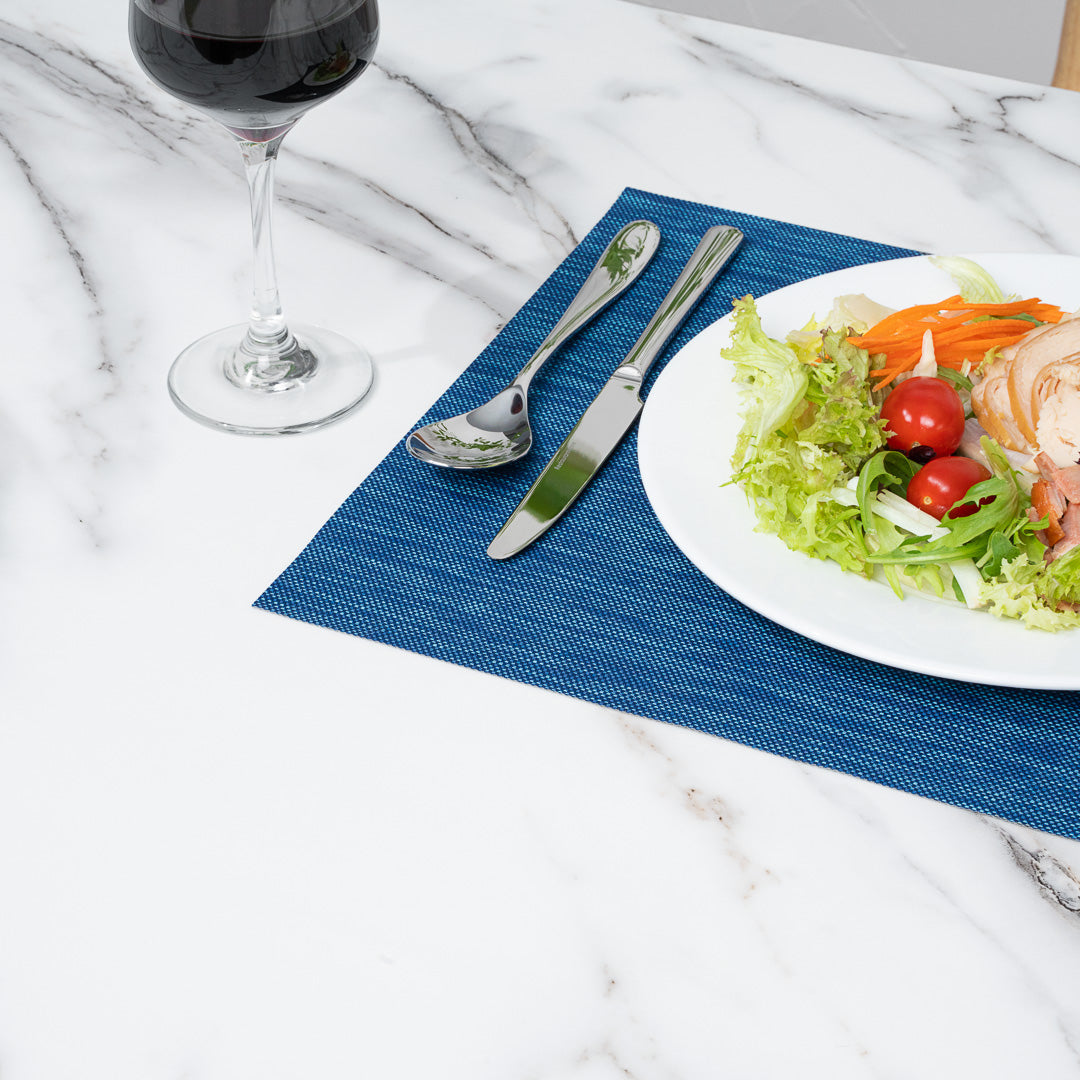 Sovereign Rectangle Blue Vinyl Woven Placemat - 16" x 12" - 6 count box