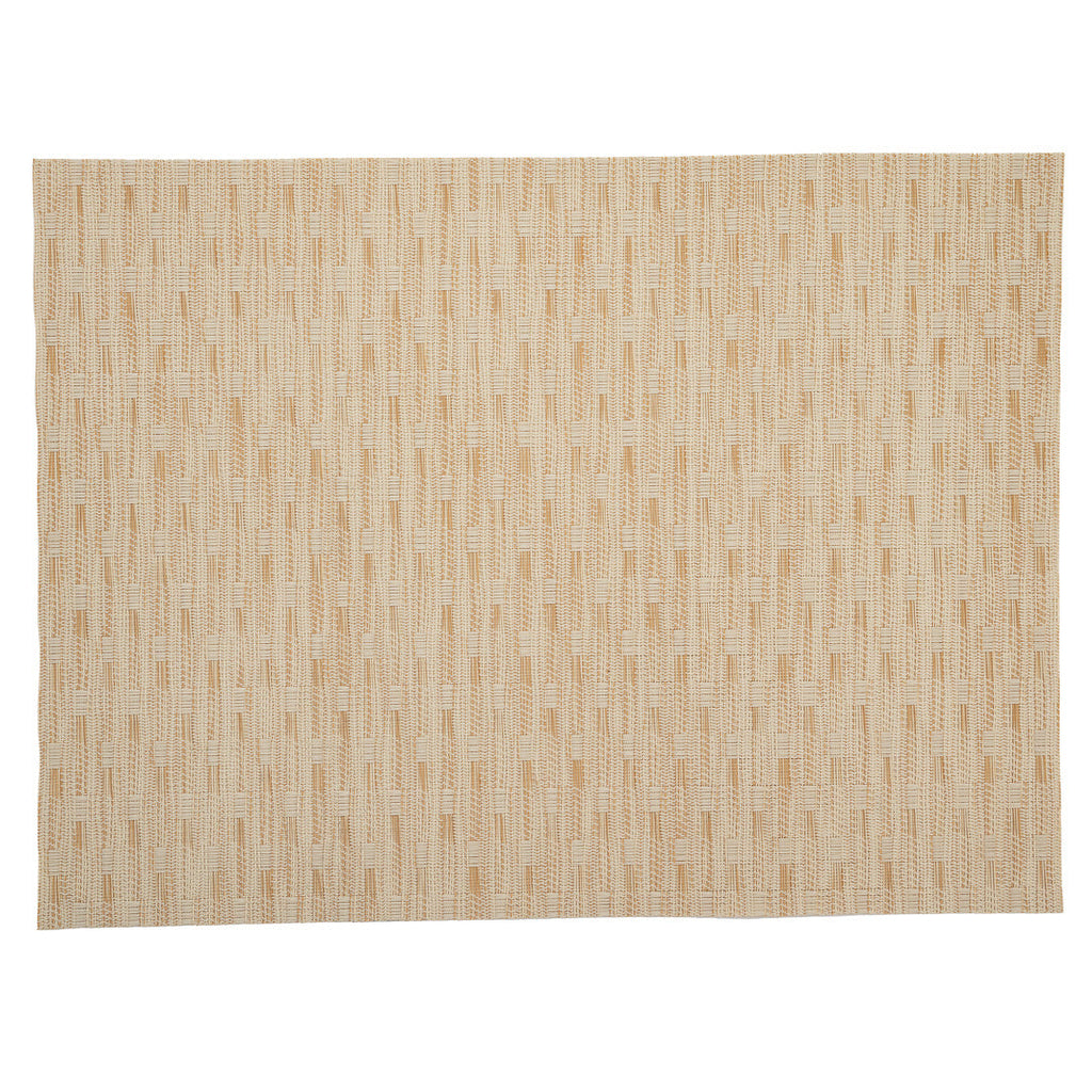 Speculo Rectangle Tan Vinyl Woven Placemat - Wave Pattern - 16" x 12" - 6 count box