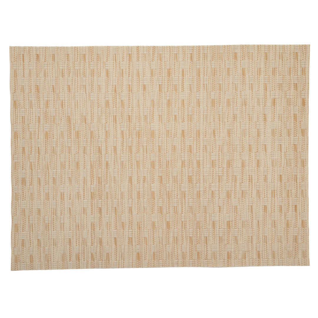Speculo Rectangle Tan Vinyl Woven Placemat - Wave Pattern - 16" x 12" - 6 count box