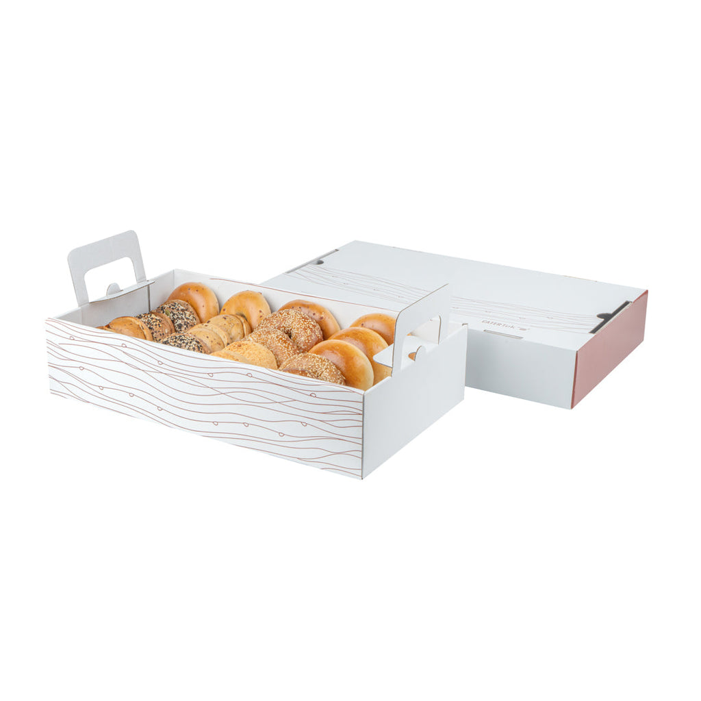 Cater Tek Rectangle White and Brown Paper Catering Tray - with Cover - 20" x 11 3/4" x 3 1/4" - 10 count box