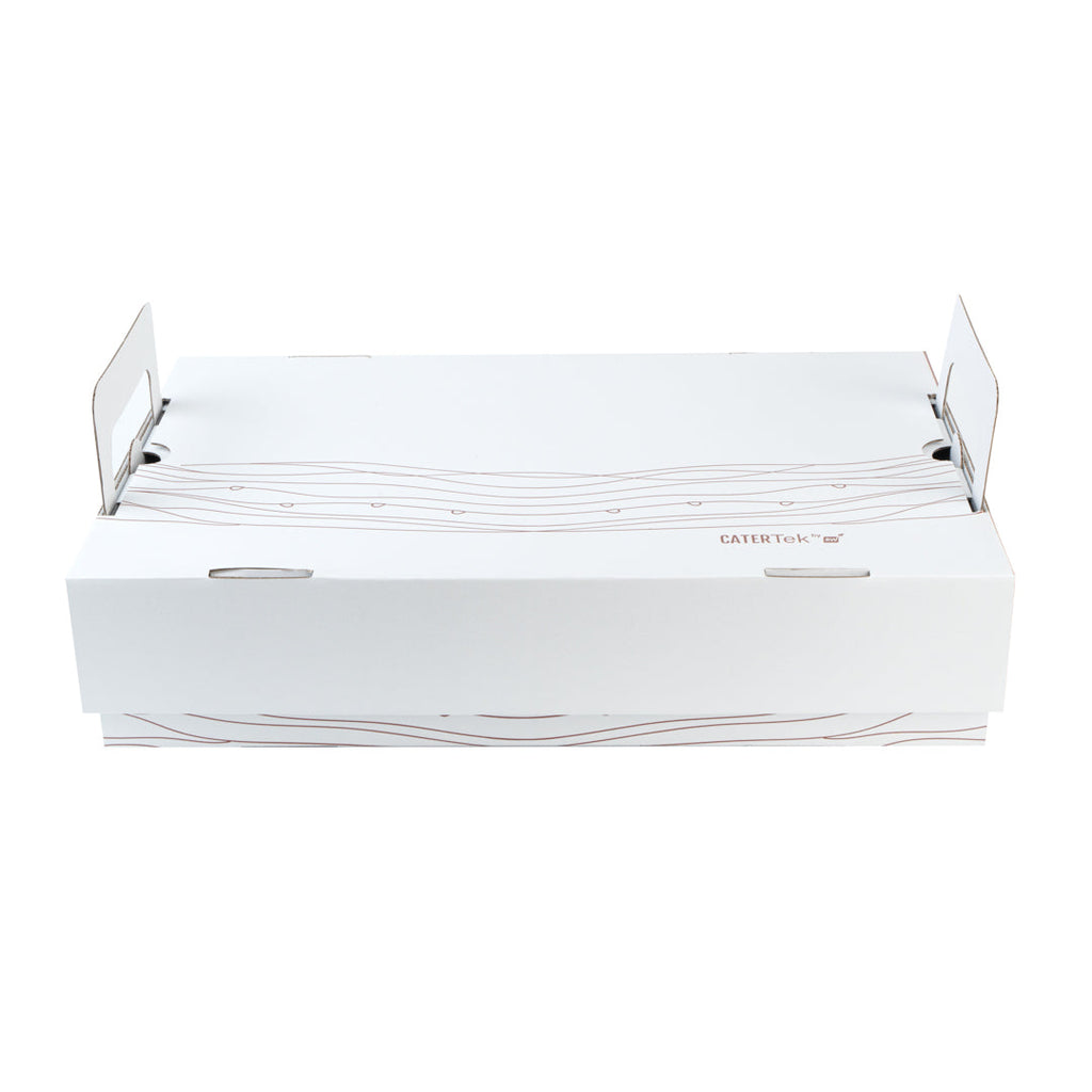 Cater Tek Rectangle White and Brown Paper Catering Tray - with Cover - 20" x 11 3/4" x 3 1/4" - 10 count box