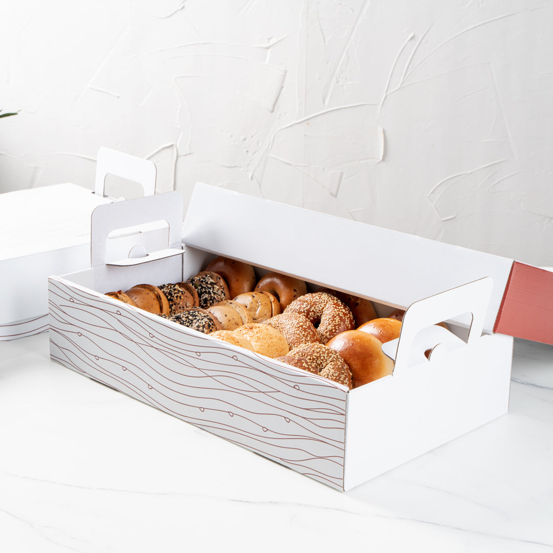 Cater Tek Rectangle White and Brown Paper Catering Tray - with Cover - 20" x 11 3/4" x 3 1/4" - 10 count box