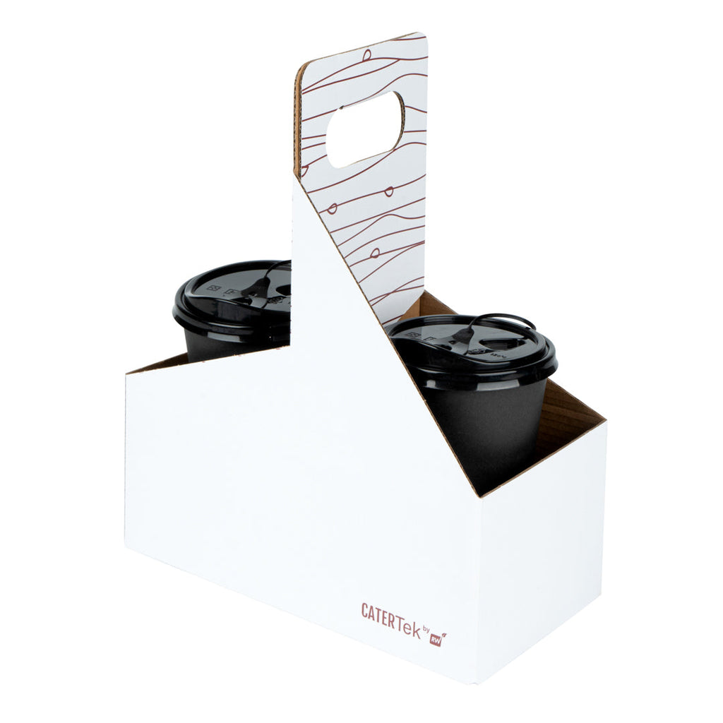 Bio Tek Cater Tek White and Brown Paper Drink Carrier - Holds 2 - 9" x 4 1/2" x 4" - 100 count box