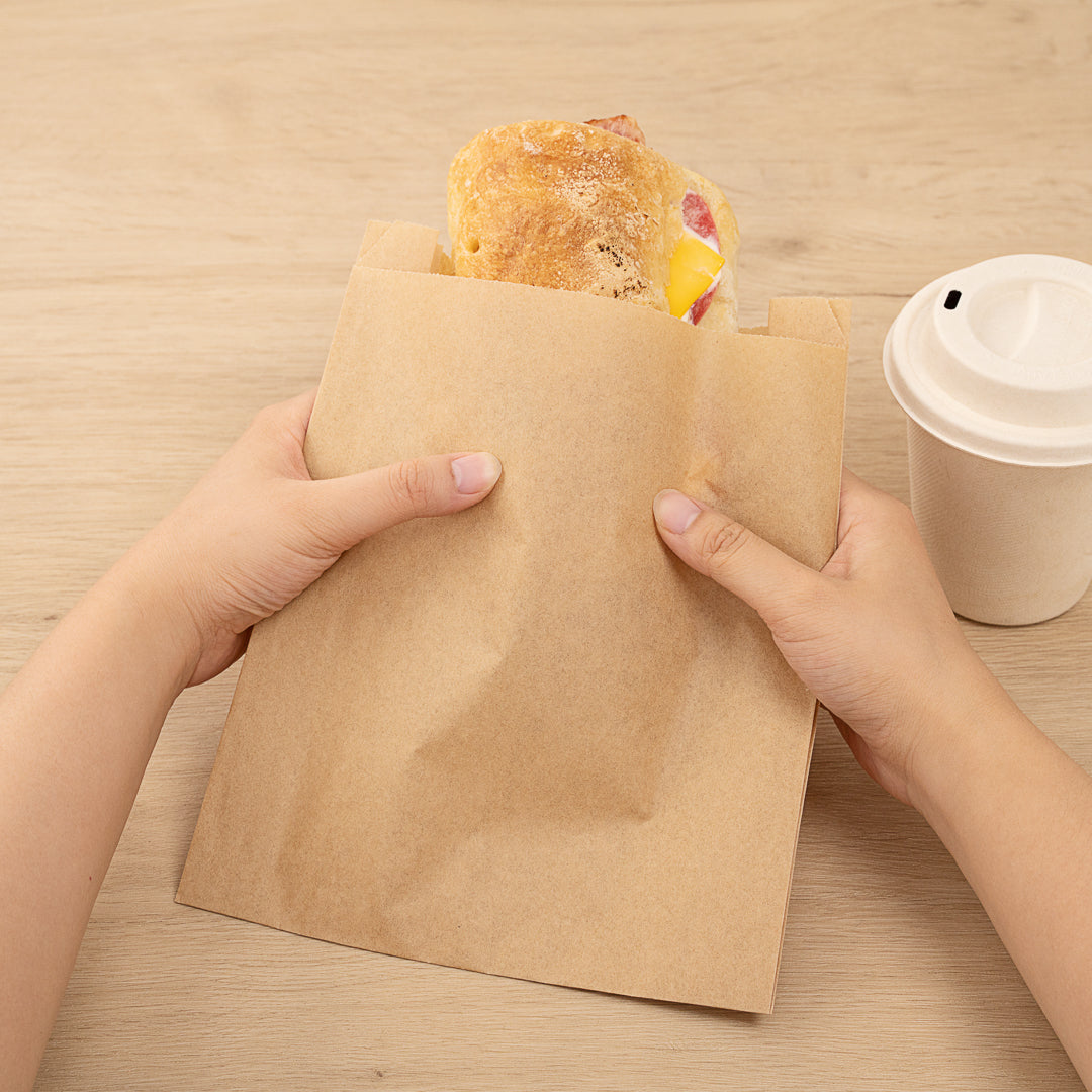Bag Tek Kraft Paper Sandwich / Snack Bag - Silicone-Coated - 7" x 2" x 9" - 100 count box