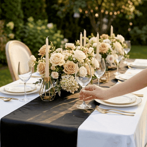 Table Tek Black Satin Table Runner - 12" x 108" - 10 count box