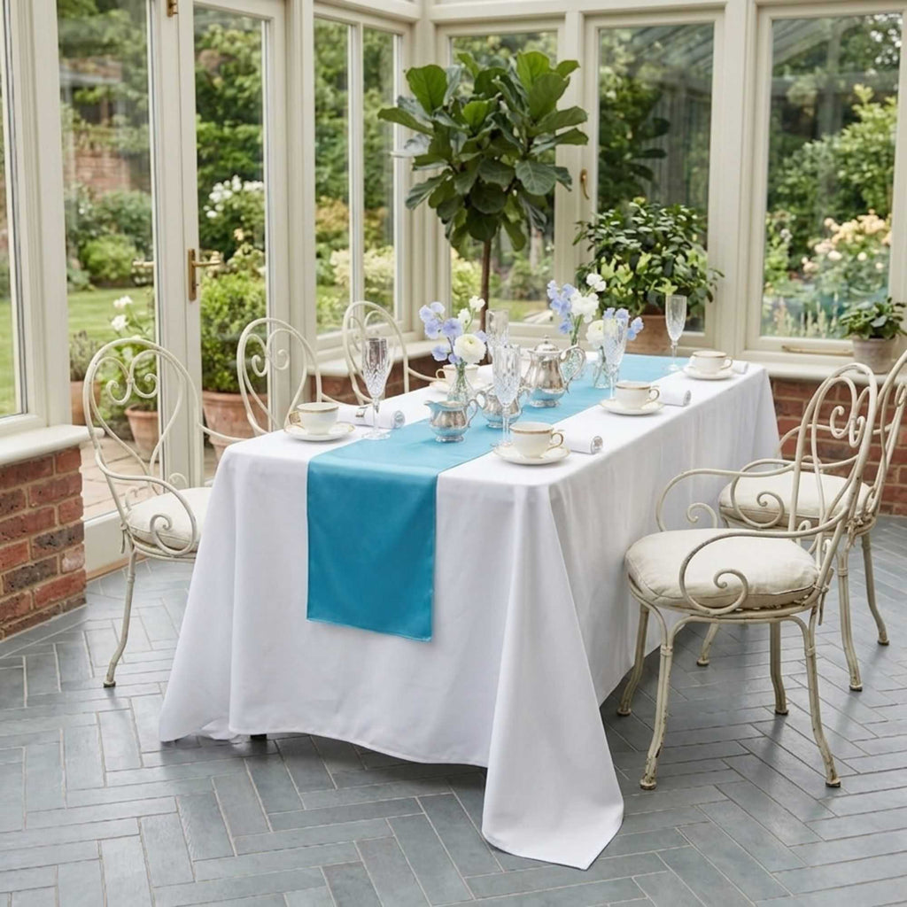 Table Tek Sky Blue Satin Table Runner - 12" x 108" - 1 count box