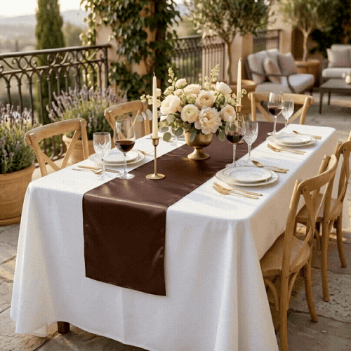 Table Tek Dark Brown Satin Table Runner - 12" x 108" - 1 count box