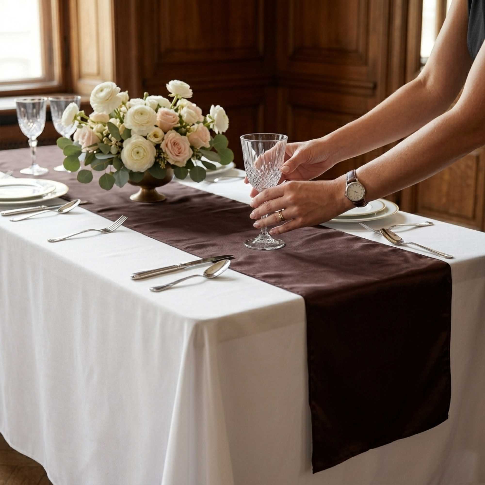 Table Tek Dark Brown Satin Table Runner - 12" x 108" - 10 count box
