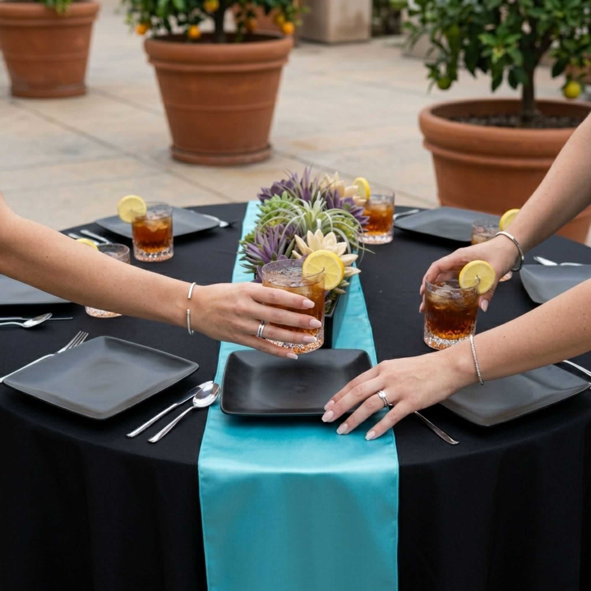 Table Tek Teal Satin Table Runner - 12" x 108" - 1 count box