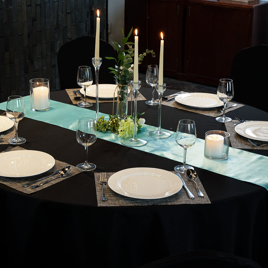 Table Tek Teal Satin Table Runner - 12" x 108" - 1 count box